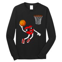 Valentines Day Heart Dunking Basketball Boys Girls Kids Long Sleeve Shirt