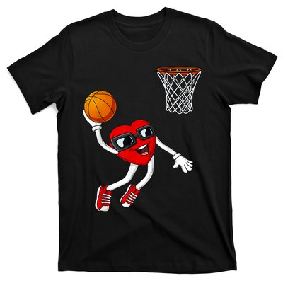 Valentines Day Heart Dunking Basketball Boys Girls Kids T-Shirt