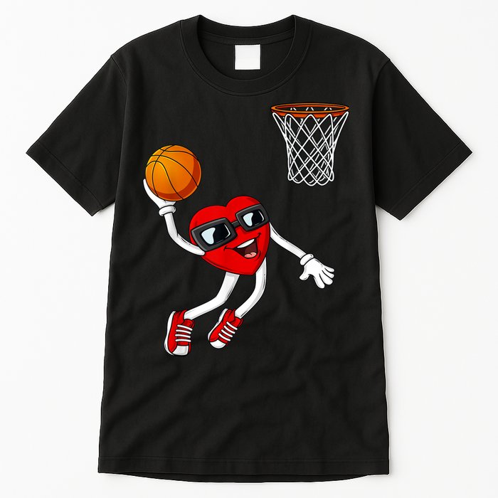 Valentines Day Heart Dunking Basketball Boys Girls Kids Tall T-Shirt