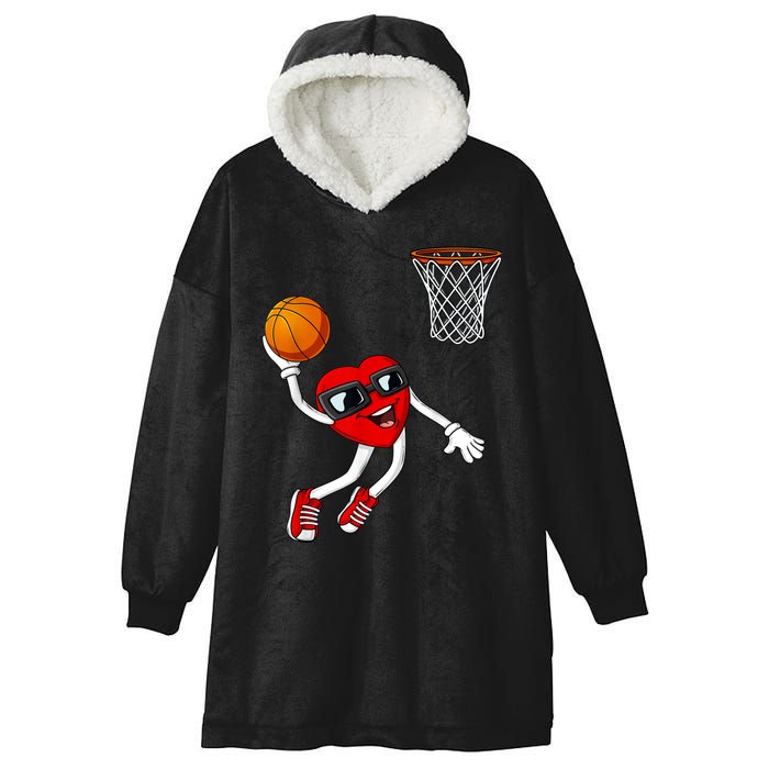 Valentines Day Heart Dunking Basketball Boys Girls Kids Hooded Wearable Blanket