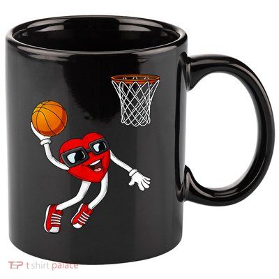 Valentines Day Heart Dunking Basketball Boys Girls Kids 11oz C Handle Ceramic Mug