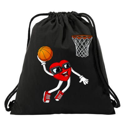 Valentines Day Heart Dunking Basketball Boys Girls Kids Drawstring Bag