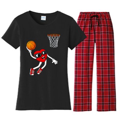 Valentines Day Heart Dunking Basketball Boys Girls Kids Women's Flannel Pajama Set