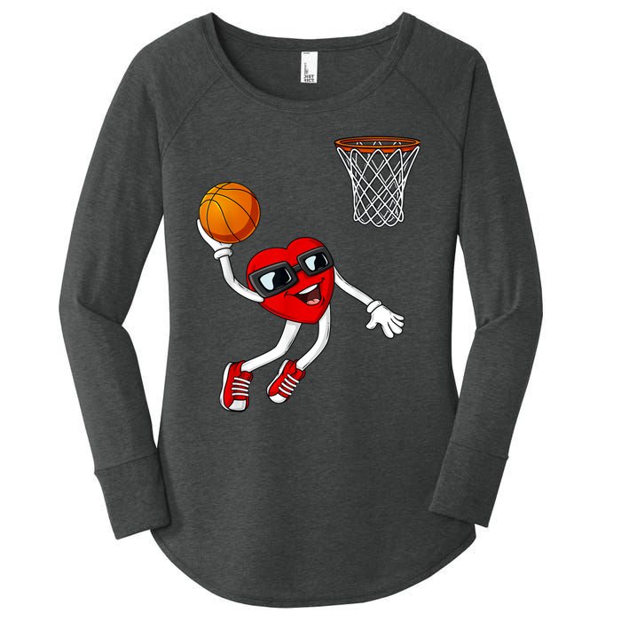 Valentines Day Heart Dunking Basketball Boys Girls Kids Women's Perfect Tri Tunic Long Sleeve Shirt