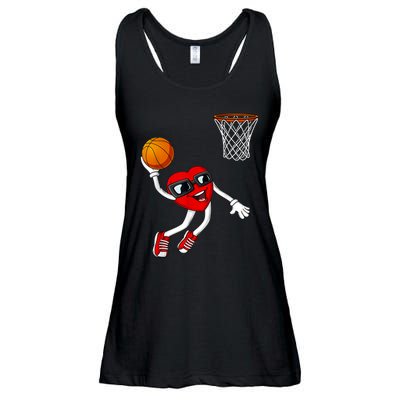 Valentines Day Heart Dunking Basketball Boys Girls Kids Ladies Essential Flowy Tank