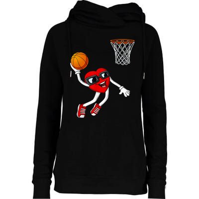 Valentines Day Heart Dunking Basketball Boys Girls Kids Womens Funnel Neck Pullover Hood