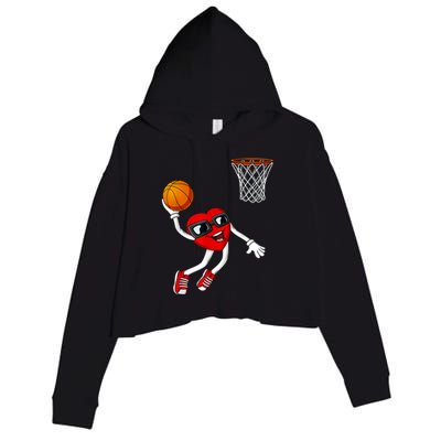 Valentines Day Heart Dunking Basketball Boys Girls Kids Crop Fleece Hoodie