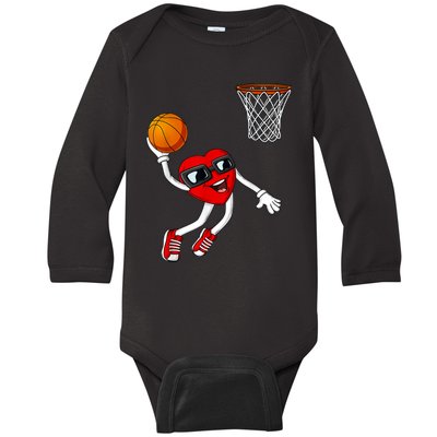 Valentines Day Heart Dunking Basketball Boys Girls Kids Baby Long Sleeve Bodysuit