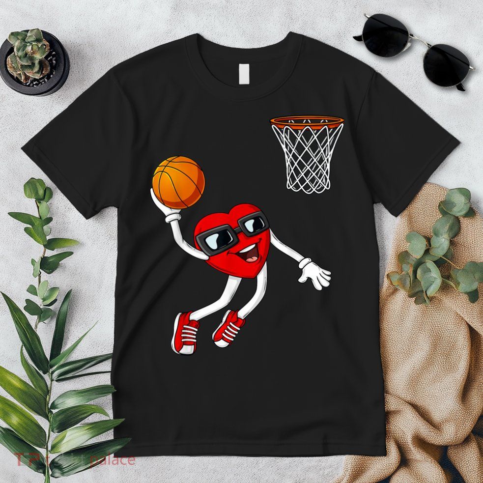 Valentines Day Heart Dunking Basketball Boys Girls Kids Premium T-Shirt