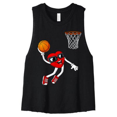 Valentines Day Heart Dunking Basketball Boys Girls Kids Women's Racerback Cropped Tank