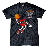 Valentines Day Heart Dunking Basketball Boys Girls Kids Tie-Dye T-Shirt