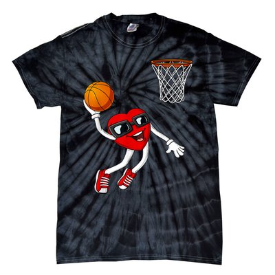 Valentines Day Heart Dunking Basketball Boys Girls Kids Tie-Dye T-Shirt