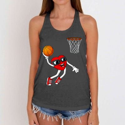 Valentines Day Heart Dunking Basketball Boys Girls Kids Women's Knotted Racerback Tank