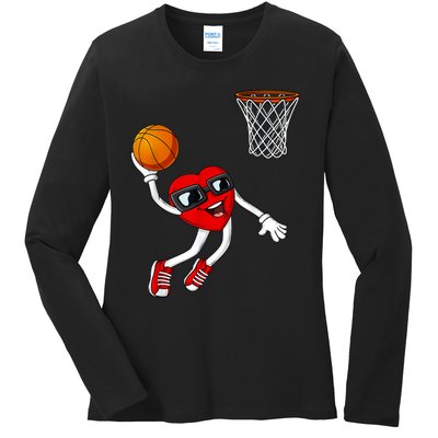 Valentines Day Heart Dunking Basketball Boys Girls Kids Ladies Long Sleeve Shirt