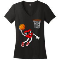 Valentines Day Heart Dunking Basketball Boys Girls Kids Women's V-Neck T-Shirt