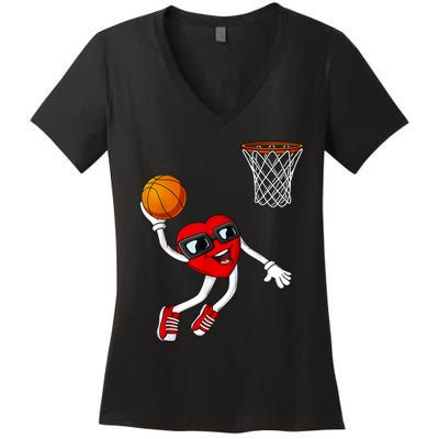 Valentines Day Heart Dunking Basketball Boys Girls Kids Women's V-Neck T-Shirt