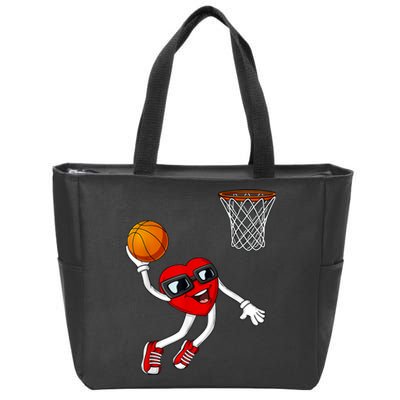 Valentines Day Heart Dunking Basketball Boys Girls Kids Zip Tote Bag