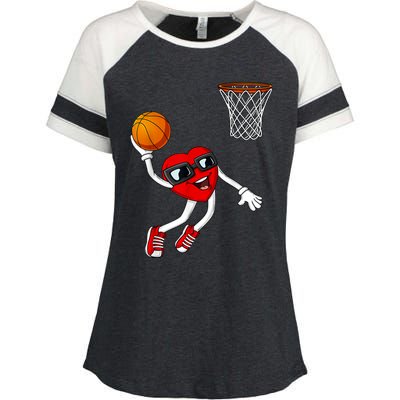 Valentines Day Heart Dunking Basketball Boys Girls Kids Enza Ladies Jersey Colorblock Tee