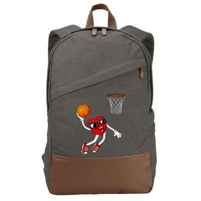 Valentines Day Heart Dunking Basketball Boys Girls Kids Cotton Canvas Backpack