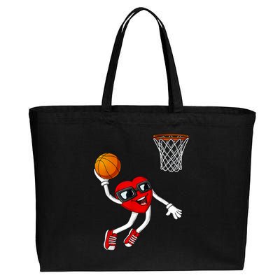 Valentines Day Heart Dunking Basketball Boys Girls Kids Cotton Canvas Jumbo Tote