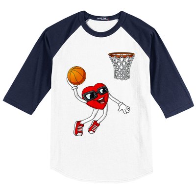 Valentines Day Heart Dunking Basketball Boys Girls Kids Baseball Sleeve Shirt