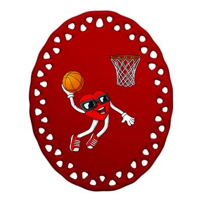 Valentines Day Heart Dunking Basketball Boys Girls Kids Ceramic Oval Ornament