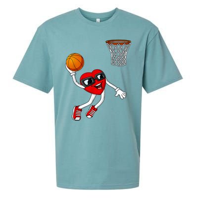 Valentines Day Heart Dunking Basketball Boys Girls Kids Sueded Cloud Jersey T-Shirt