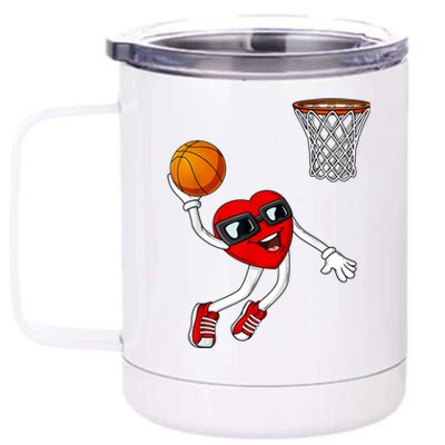 Valentines Day Heart Dunking Basketball Boys Girls Kids 12 oz Stainless Steel Tumbler Cup