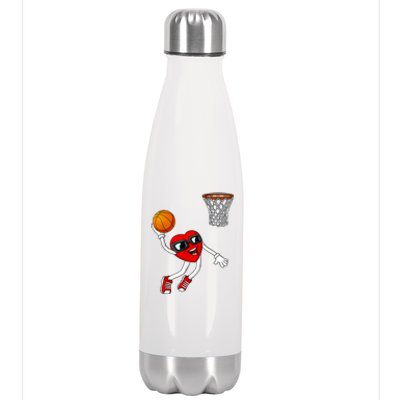 Valentines Day Heart Dunking Basketball Boys Girls Kids Stainless Steel Insulated Water Bottle