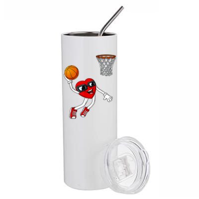 Valentines Day Heart Dunking Basketball Boys Girls Kids Stainless Steel Tumbler