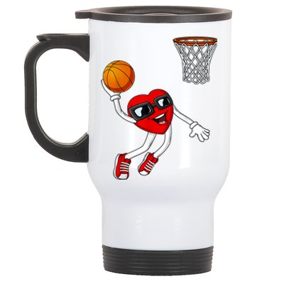 Valentines Day Heart Dunking Basketball Boys Girls Kids Stainless Steel Travel Mug