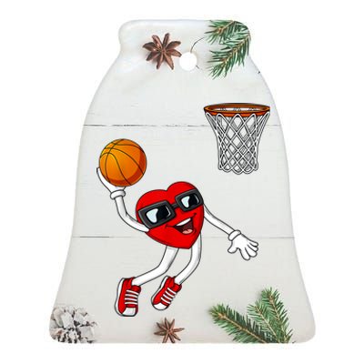 Valentines Day Heart Dunking Basketball Boys Girls Kids Ceramic Bell Ornament