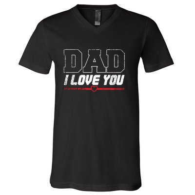 Vintage Dad I Love You Proud Son Daughter Father Matching Gift V-Neck T-Shirt