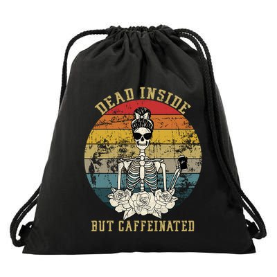 Vintage Dead Inside But Caffeinated Drawstring Bag