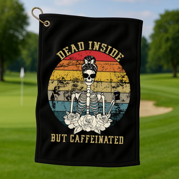 Vintage Dead Inside But Caffeinated Golf Towel