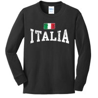 Vintage Distressed Italia Flag Italy Italian Family Group Kids Long Sleeve Shirt