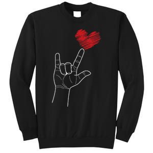 Valentines Day I Love You Hand Sign Asl Heart Women Tall Sweatshirt