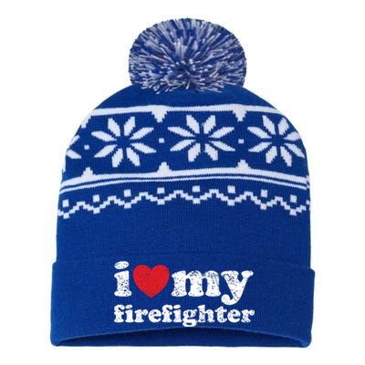 Vintage Distressed I Love My Firefighter Meaningful Gift USA-Made Snowflake Beanie