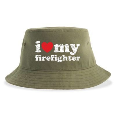 Vintage Distressed I Love My Firefighter Meaningful Gift Sustainable Bucket Hat