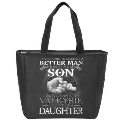 Viking Dad I Asked Odin To Make Me A Better Man He Sent Me My Son Zip Tote Bag