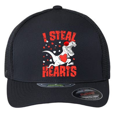 Valentines Day I Steal Hearts TRex Flexfit Unipanel Trucker Cap