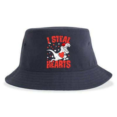 Valentines Day I Steal Hearts TRex Sustainable Bucket Hat