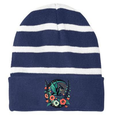 Vintage Dragon Illustration Dragon Lovers Striped Beanie with Solid Band