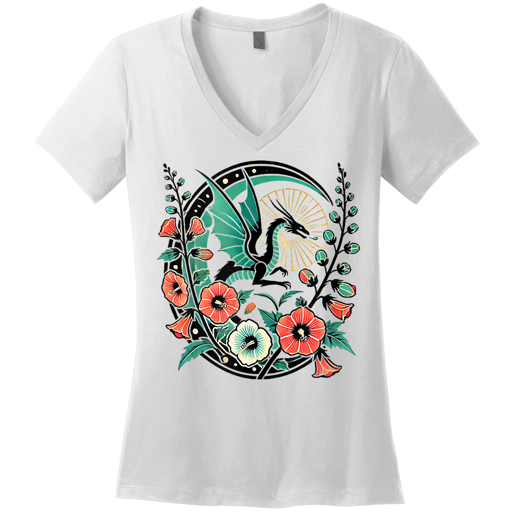Vintage Dragon Illustration Dragon Lovers Women's V-Neck T-Shirt