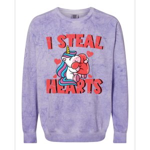 Valentine's Day I Steal Hearts Unicorn Love Cool Gift Colorblast Crewneck Sweatshirt