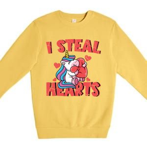 Valentine's Day I Steal Hearts Unicorn Love Cool Gift Premium Crewneck Sweatshirt