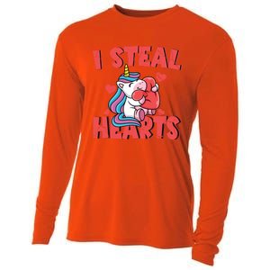 Valentine's Day I Steal Hearts Unicorn Love Cool Gift Cooling Performance Long Sleeve Crew