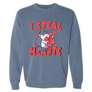 Valentine's Day I Steal Hearts Unicorn Love Cool Gift Garment-Dyed Sweatshirt