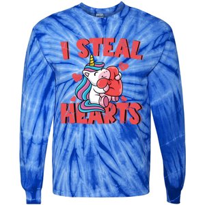 Valentine's Day I Steal Hearts Unicorn Love Cool Gift Tie-Dye Long Sleeve Shirt