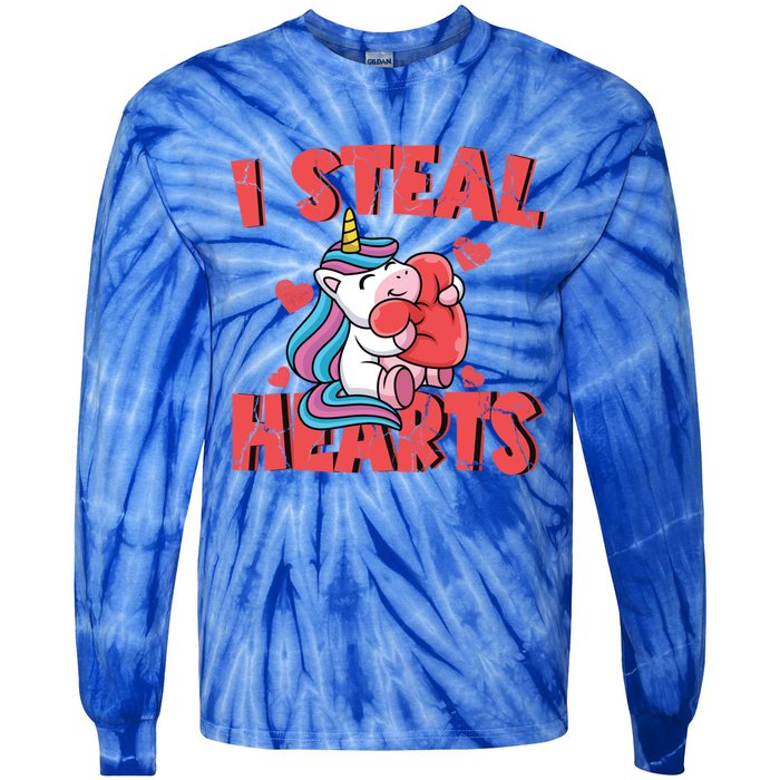 Valentine's Day I Steal Hearts Unicorn Love Cool Gift Tie-Dye Long Sleeve Shirt